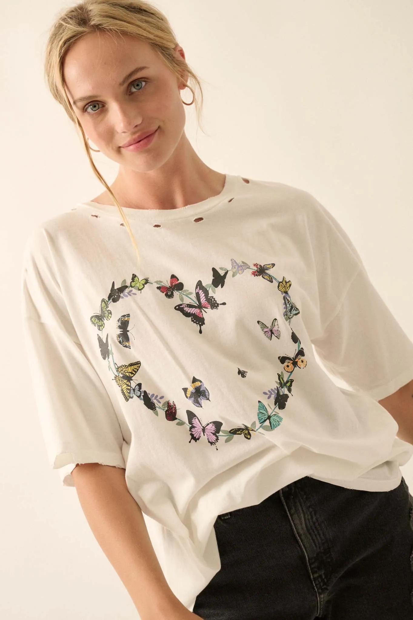 Butterfly Lover Distressed Oversized Graphic Tee