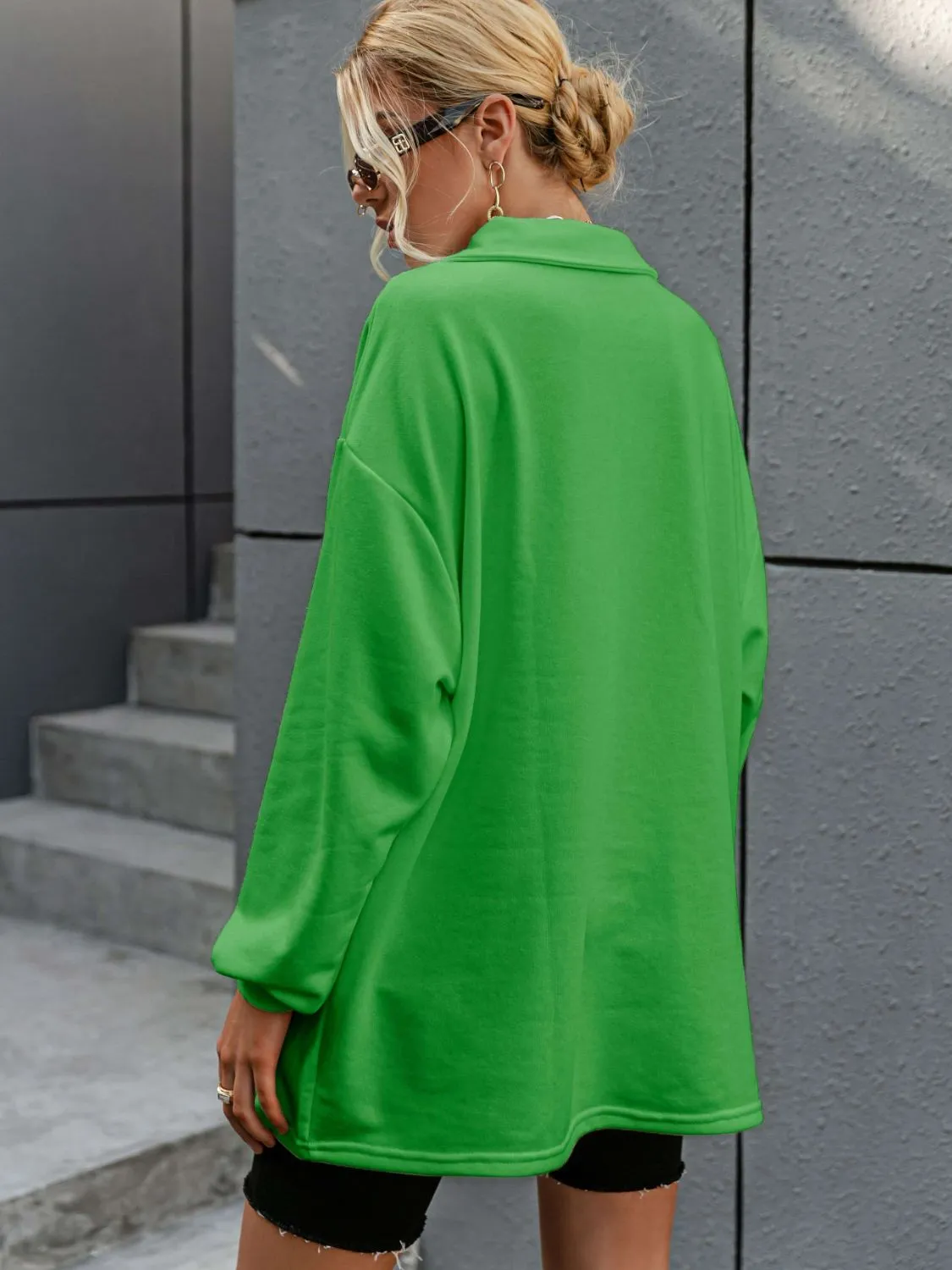 Buttoned Dropped Shoulder Sweatshirt