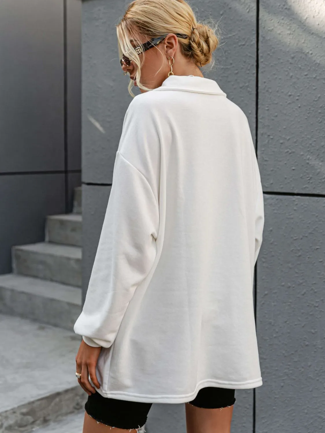 Buttoned Dropped Shoulder Sweatshirt