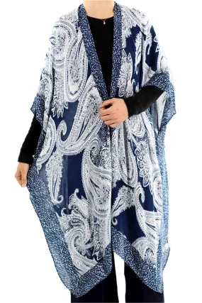 Classic Spring Kimono - Navy Blue Paisley Design - One Size (40x75in)