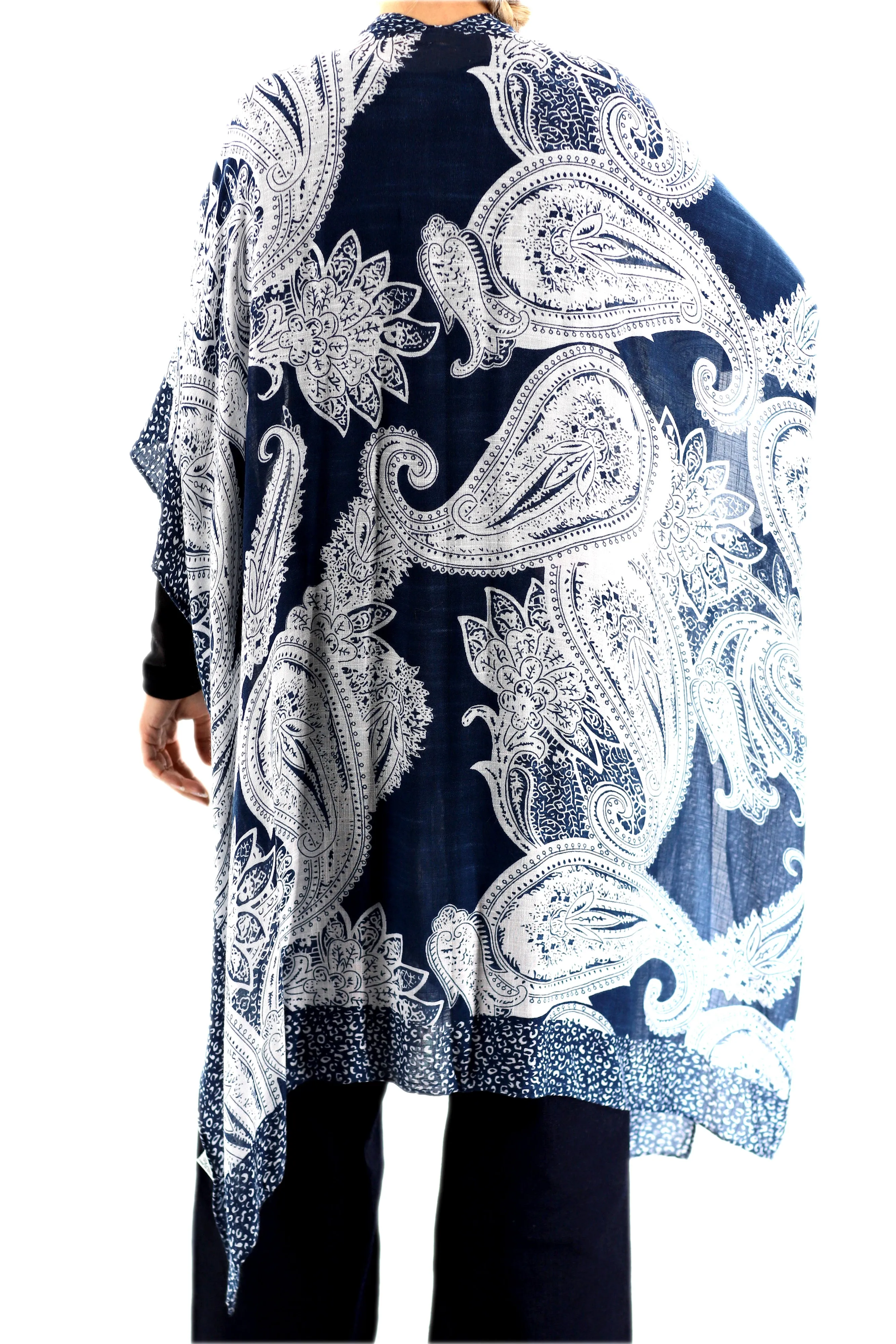 Classic Spring Kimono - Navy Blue Paisley Design - One Size (40x75in)