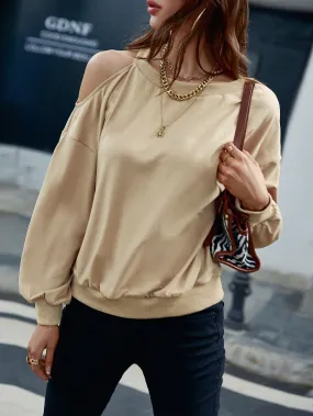 Cold-Shoulder Ribbed Trim Sweatshirt