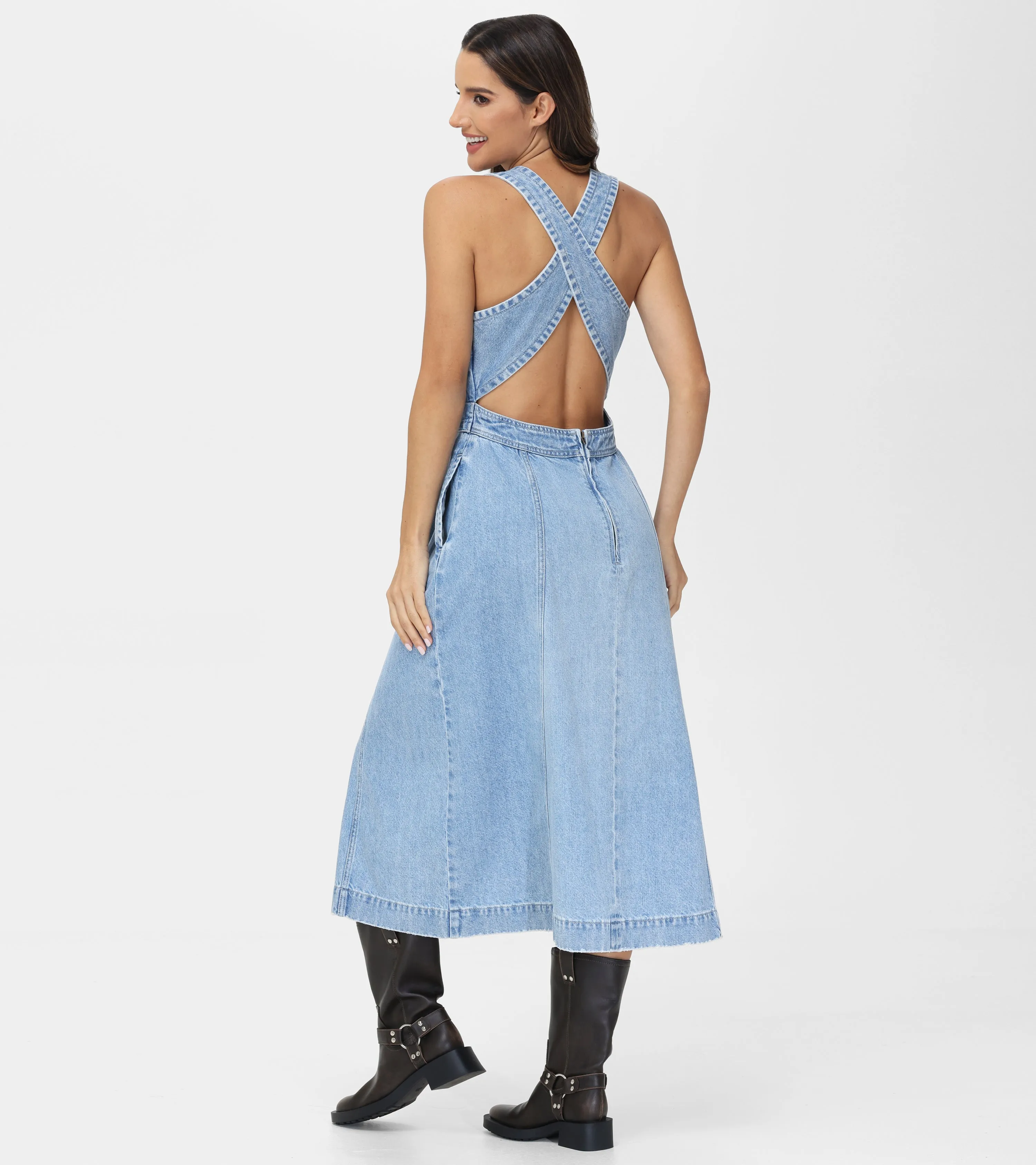 Criss-cross Maxi Denim Dress