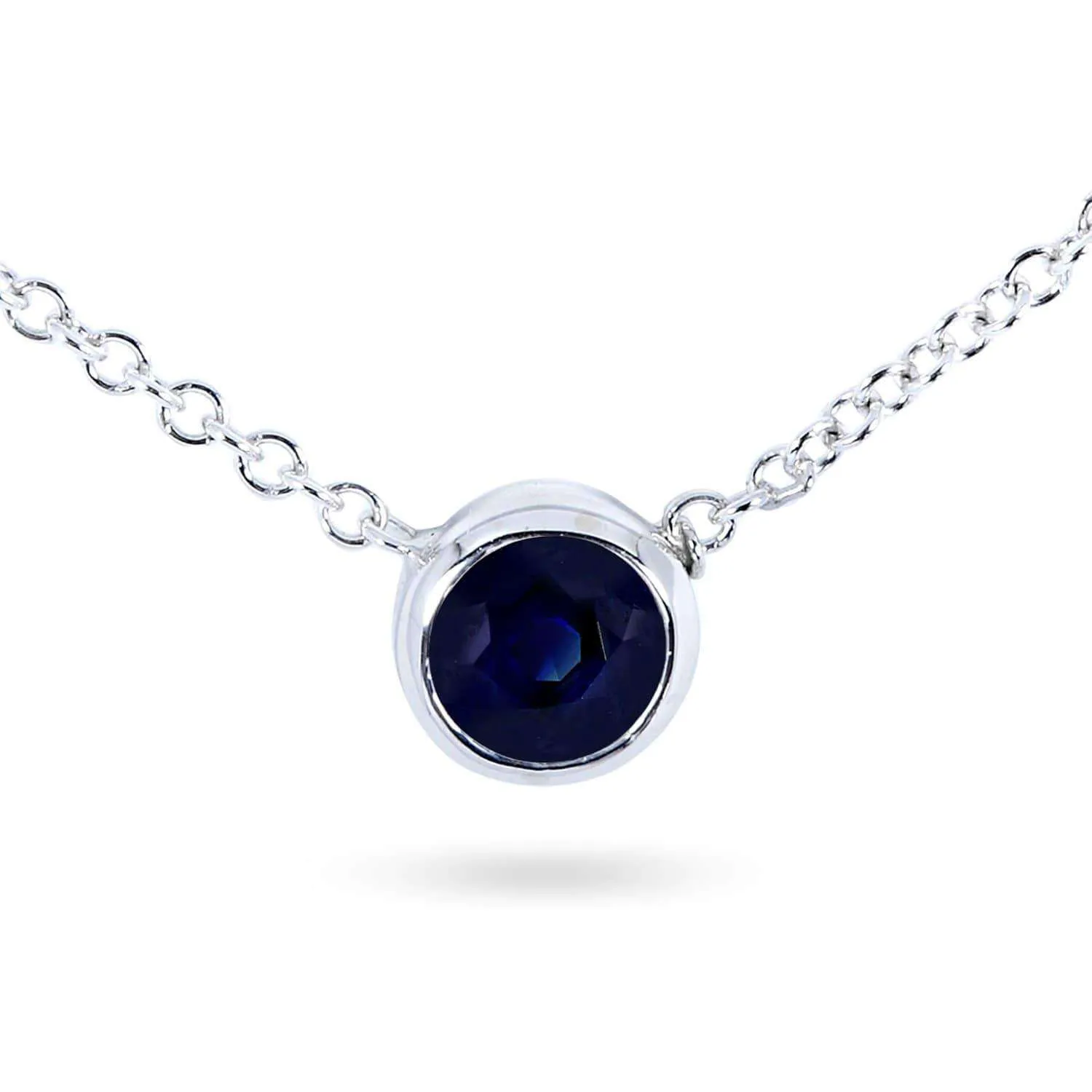 Dark Blue Sapphire Bezel Solitaire Pendant 1/4 Carat in 14K White Gold (16" Chain)