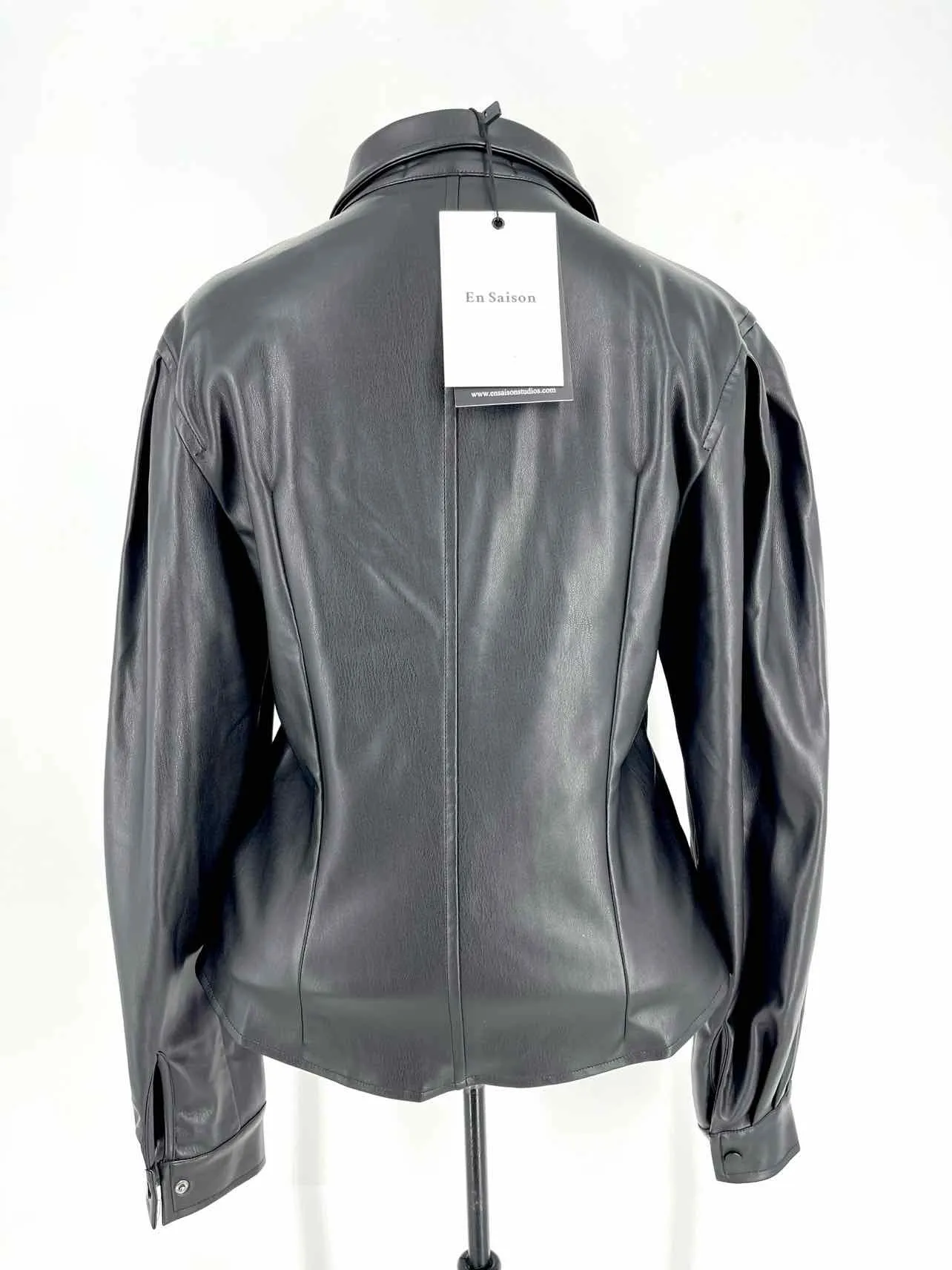 En Saison Size S Black Faux Leather NEW Designer Blouse