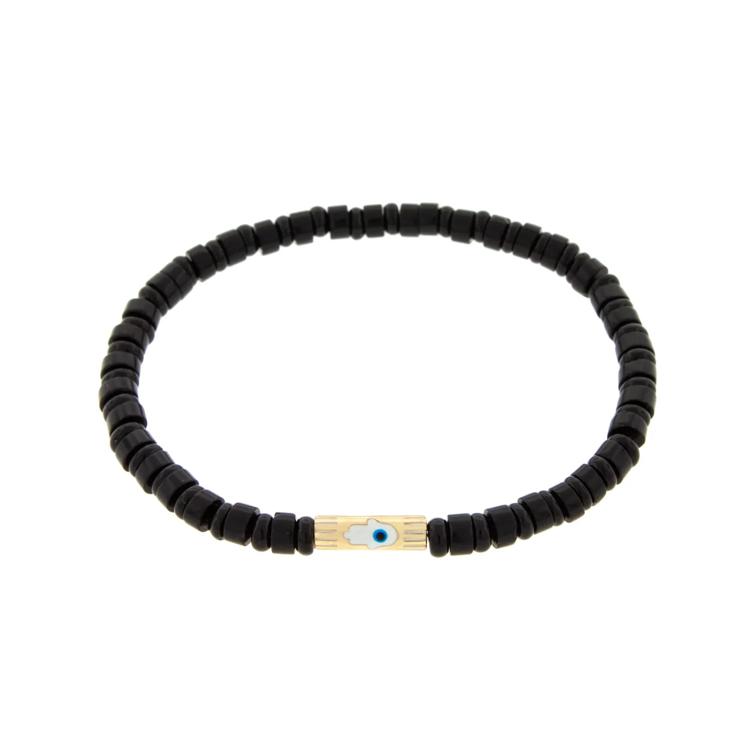 Enameled Hamsa Slim Tube on an Onyx Bracelet