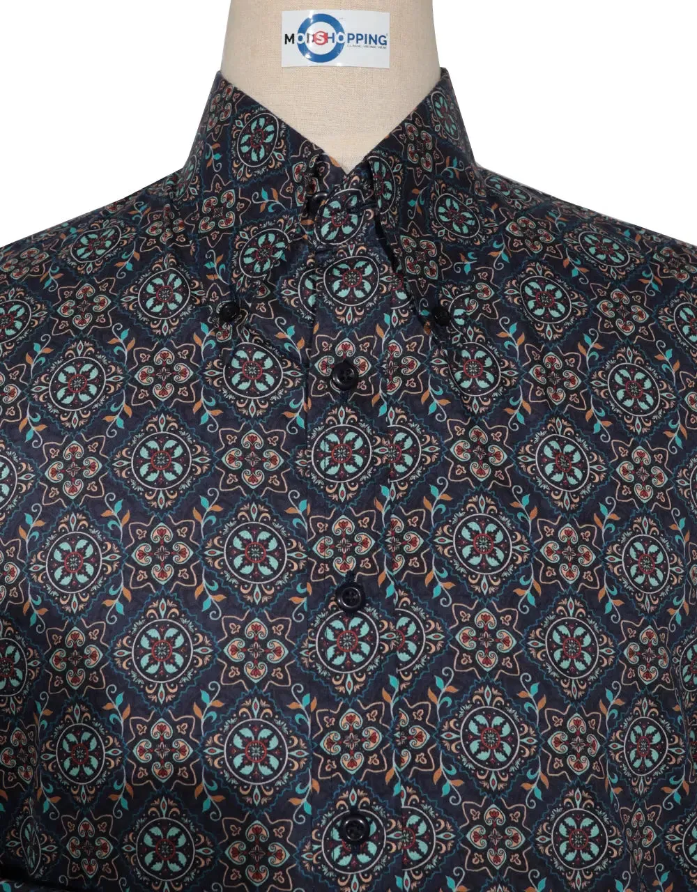 Floral Shirt - 60s  Style Navy Blue Floral Shirt