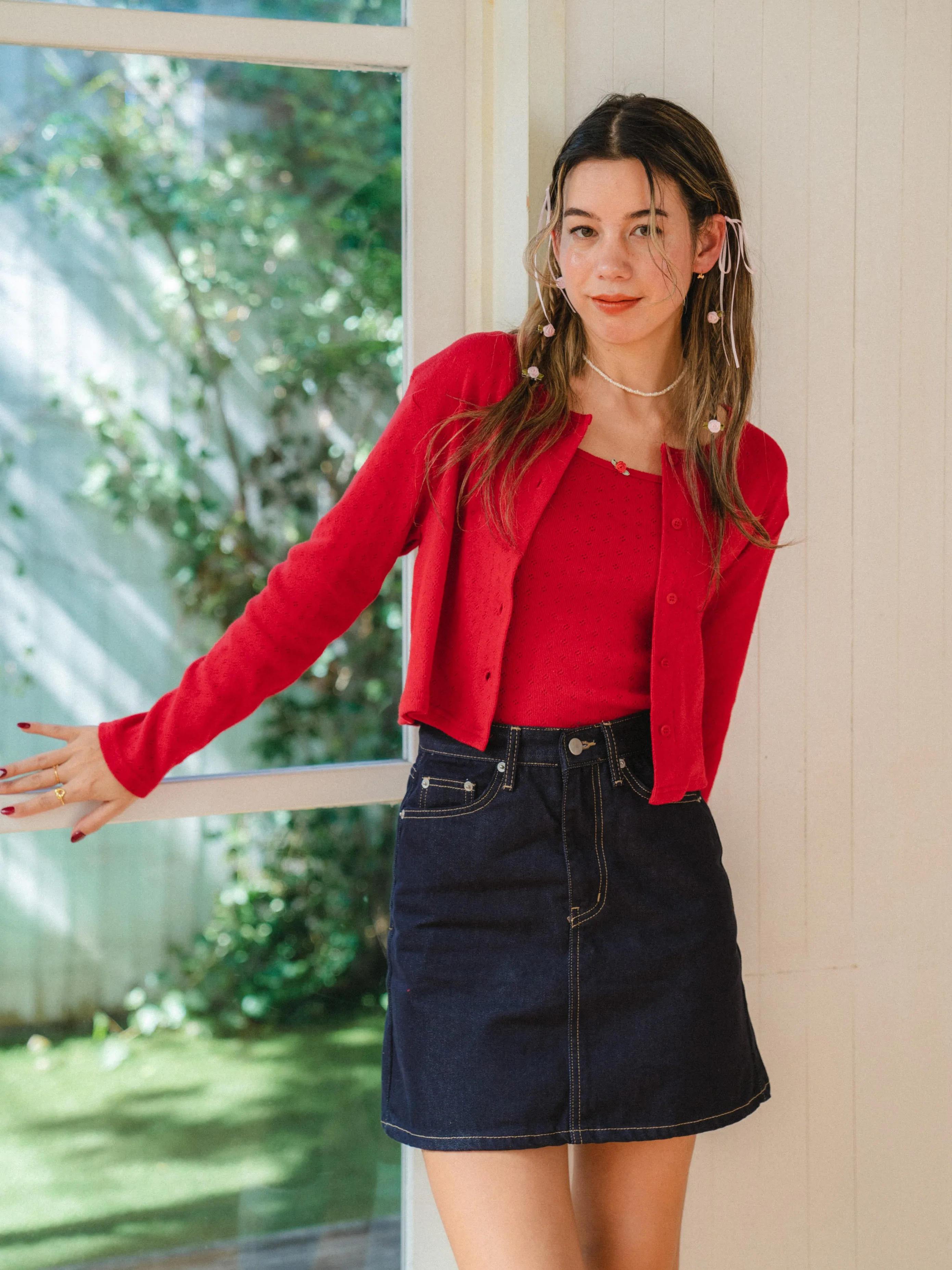 French Girly Denim Mini Skirt