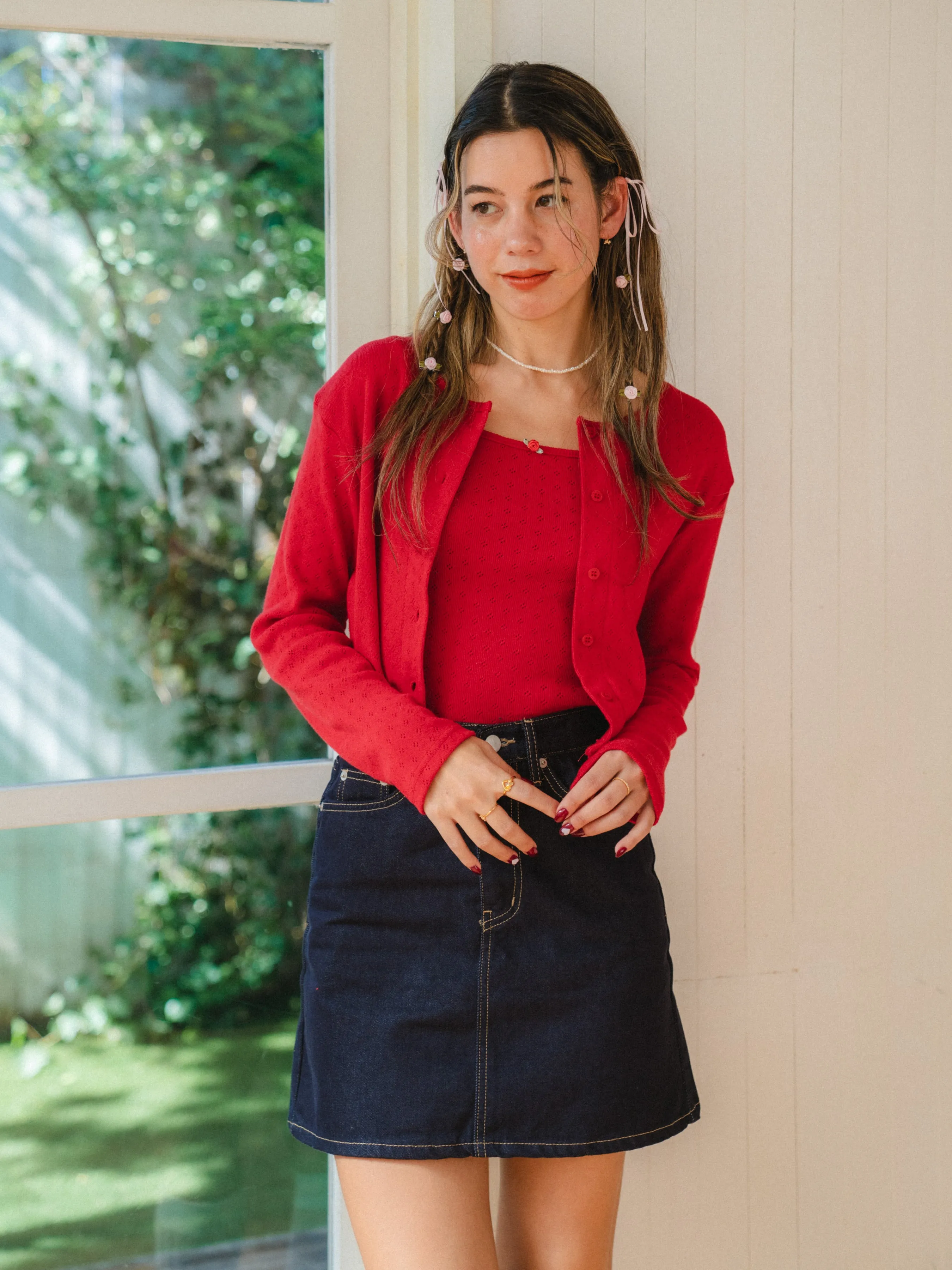 French Girly Denim Mini Skirt