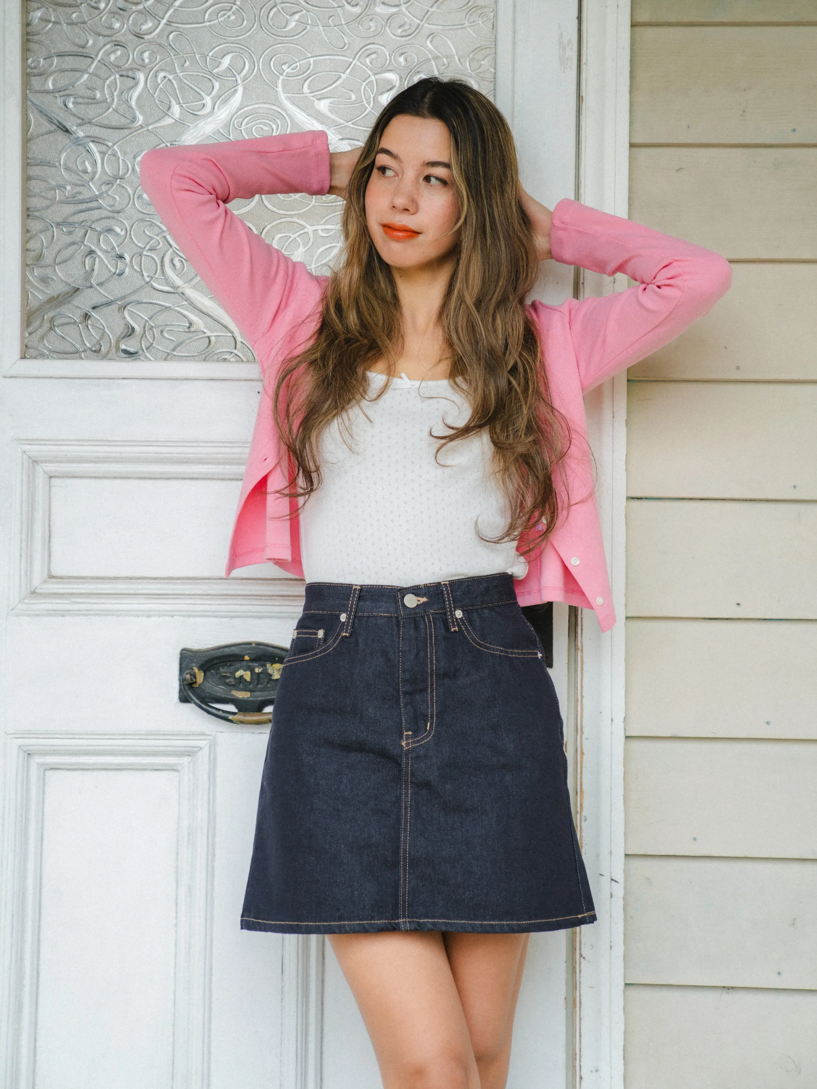 French Girly Denim Mini Skirt