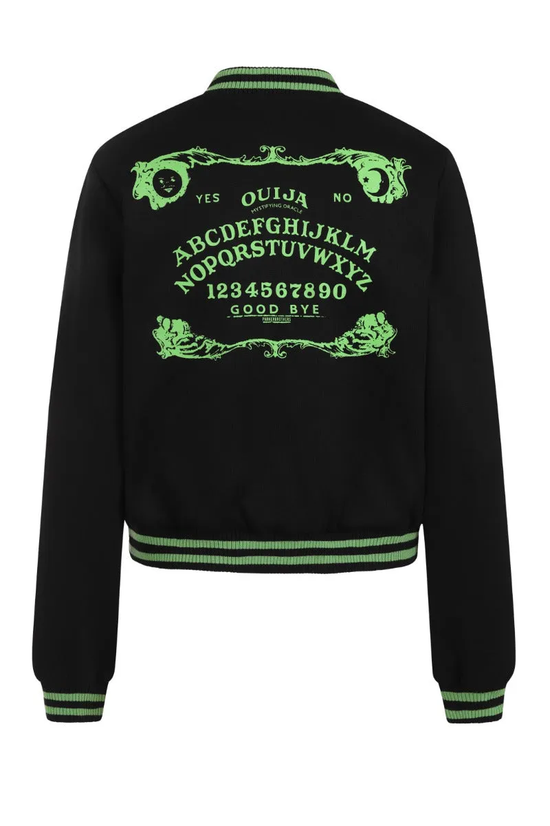 Hell Bunny Samara Varsity Jacket Black and Green Ouija Motifs