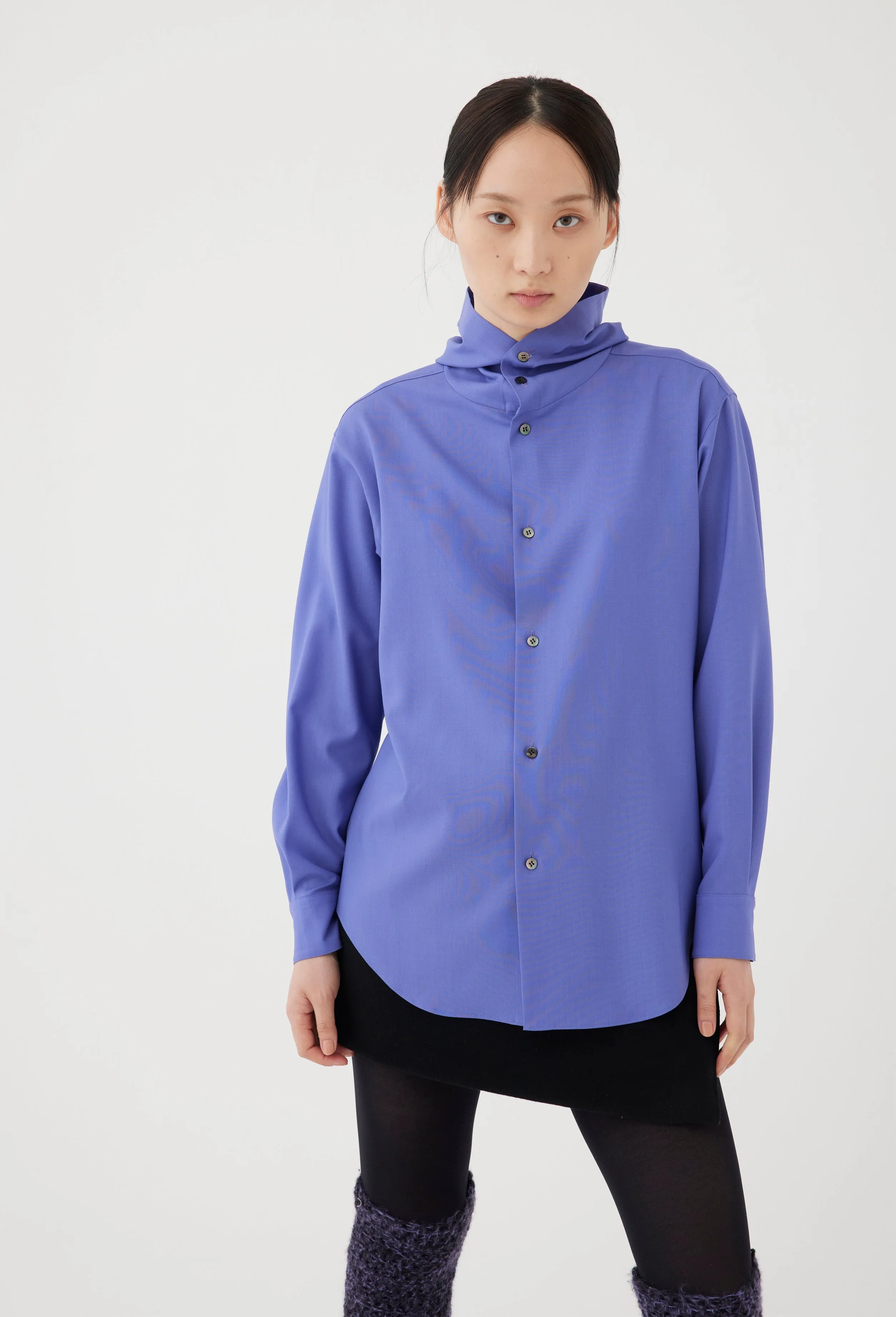 Hooded Wool Shirt in Periwinkle