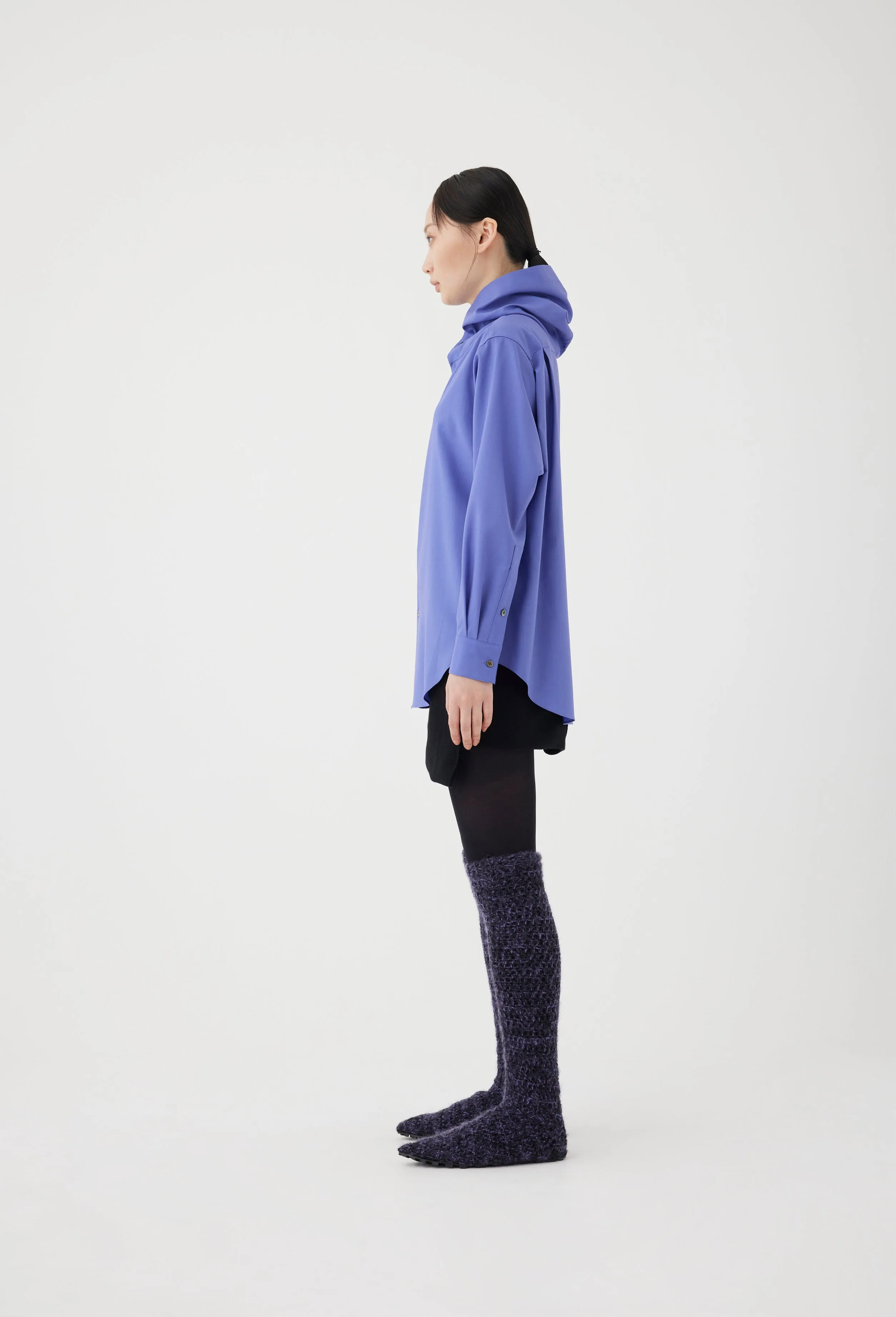 Hooded Wool Shirt in Periwinkle