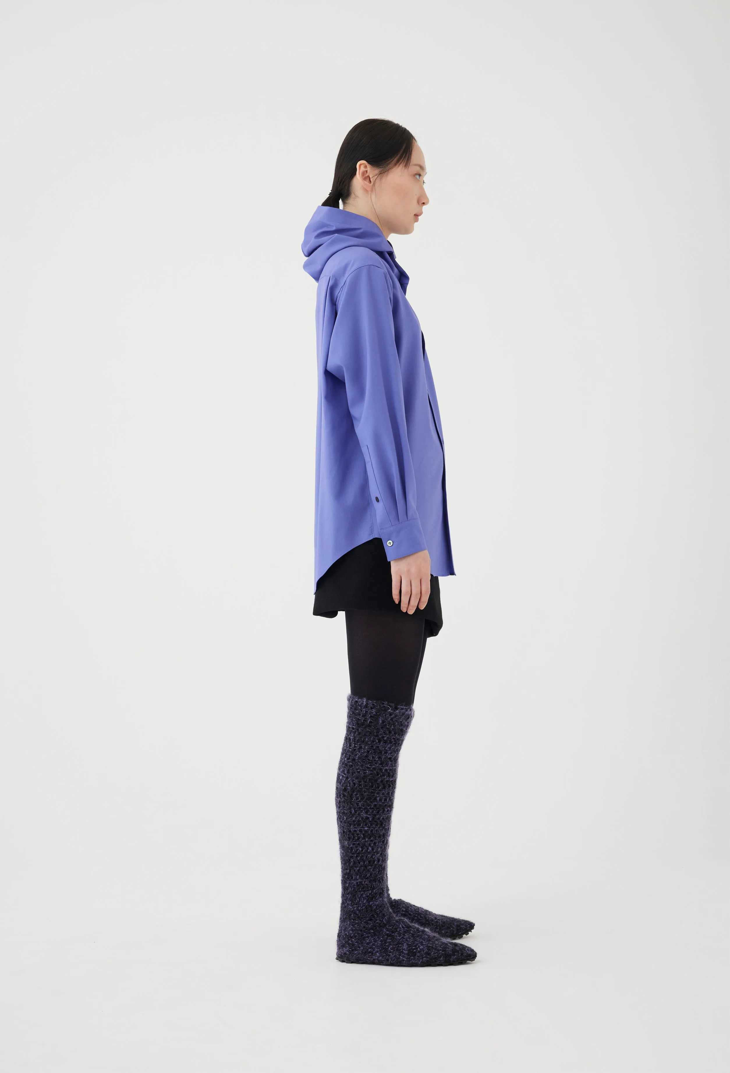 Hooded Wool Shirt in Periwinkle