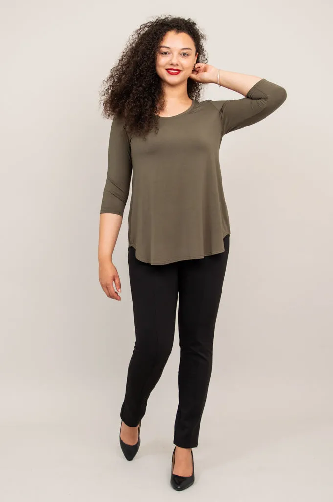 Jazz 3/4 Slv Top, Khaki, Bamboo