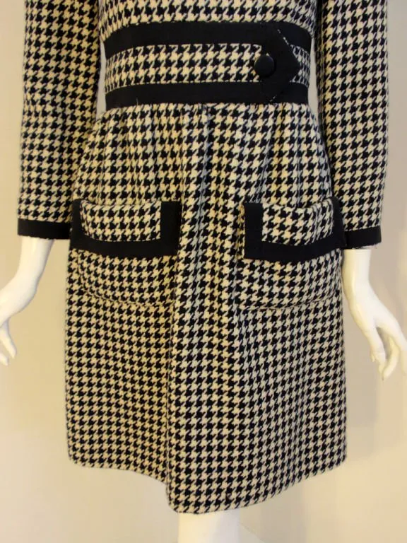 JEAN PATOU 1960s Wool Houndstooth Day Dress with Pockets