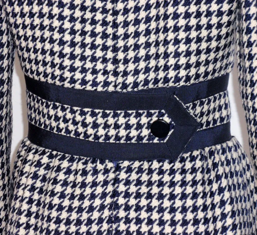 JEAN PATOU 1960s Wool Houndstooth Day Dress with Pockets