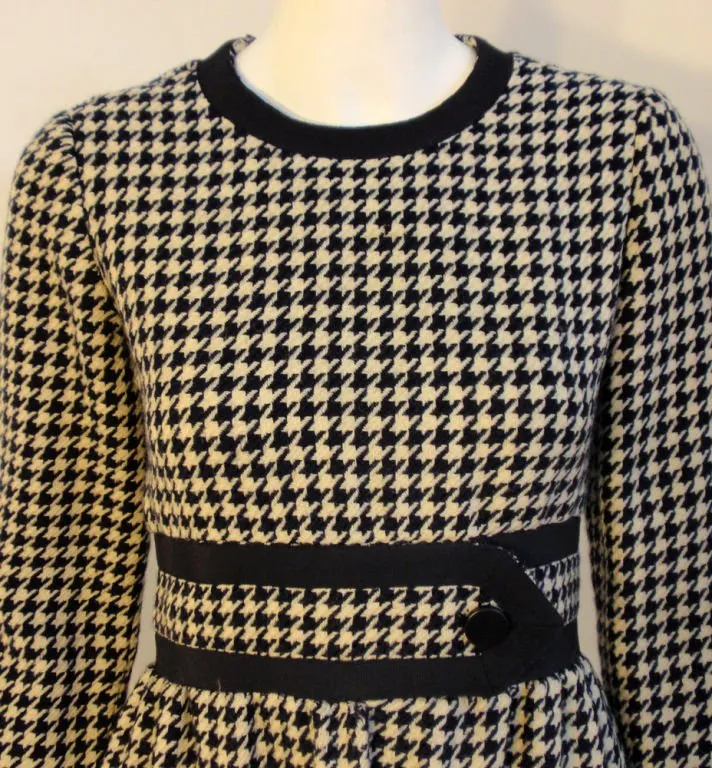 JEAN PATOU 1960s Wool Houndstooth Day Dress with Pockets