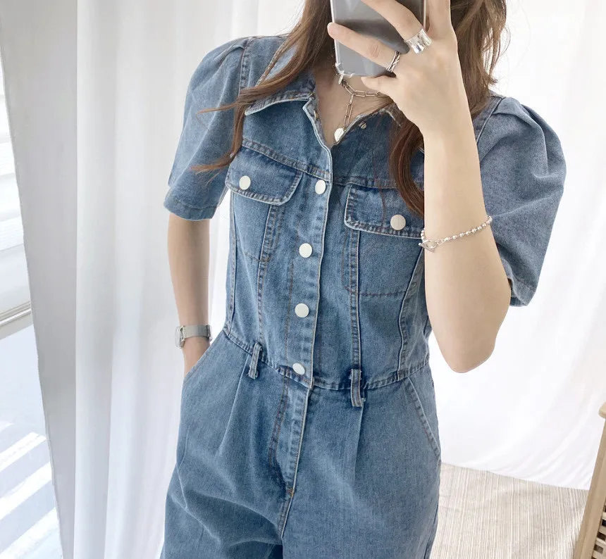 Juliet Denim Puff Jumpsuit