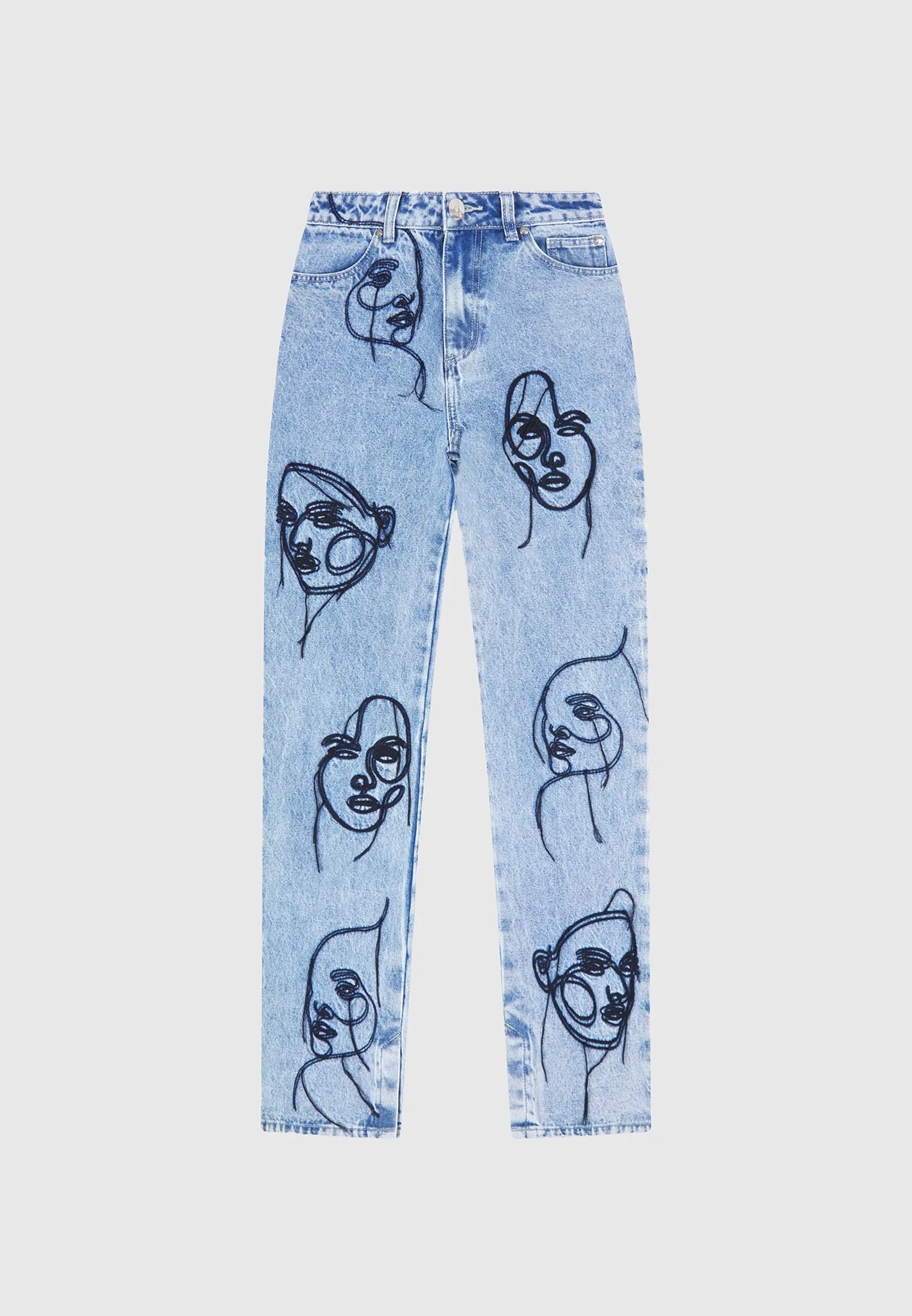 Line Art Boyfriend Jeans - Mid Blue