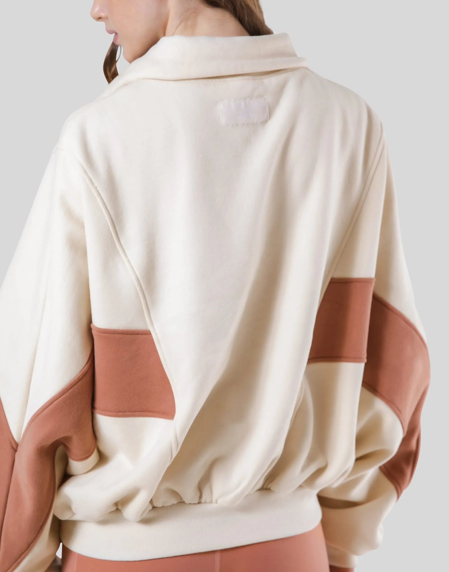 Loose Fit Zip Up Sweat Jacket - Ivory / Coral