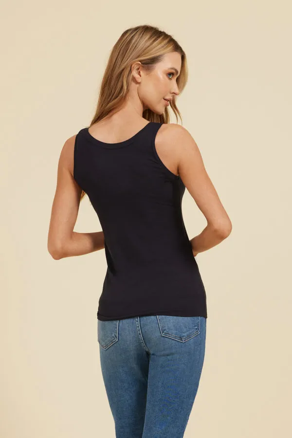 Majestic Flat Edge Scoop Viscose Tank in Marine