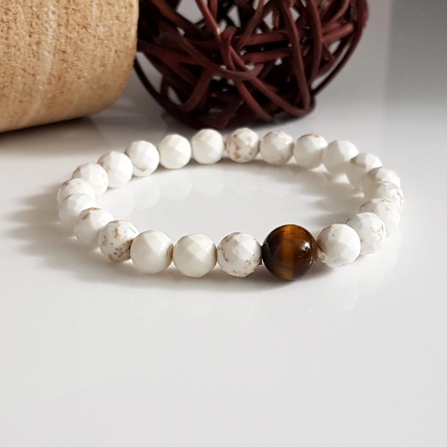 Men's White Howlite Beaded Bracelet | KJ-311B | Unisex Jewellery