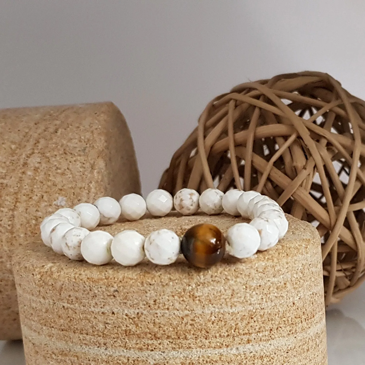 Men's White Howlite Beaded Bracelet | KJ-311B | Unisex Jewellery