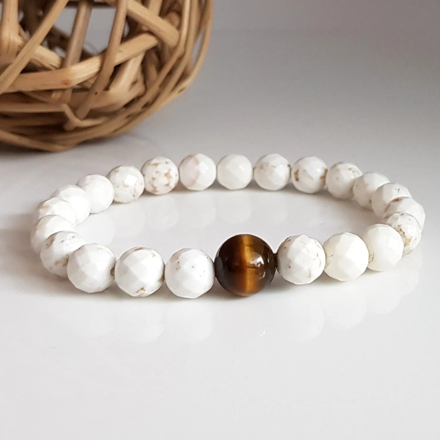 Men's White Howlite Beaded Bracelet | KJ-311B | Unisex Jewellery