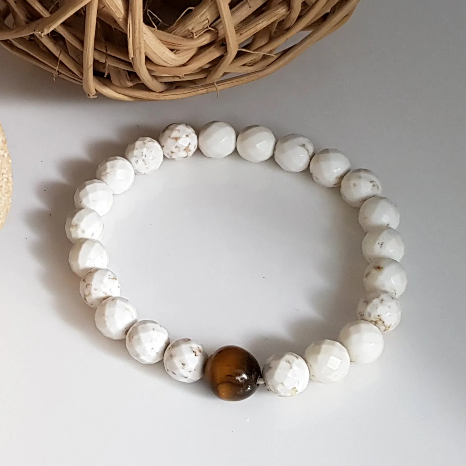 Men's White Howlite Beaded Bracelet | KJ-311B | Unisex Jewellery