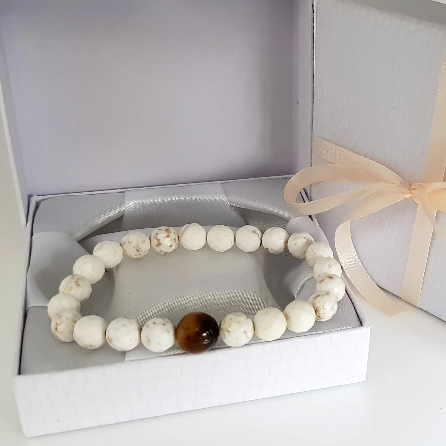 Men's White Howlite Beaded Bracelet | KJ-311B | Unisex Jewellery