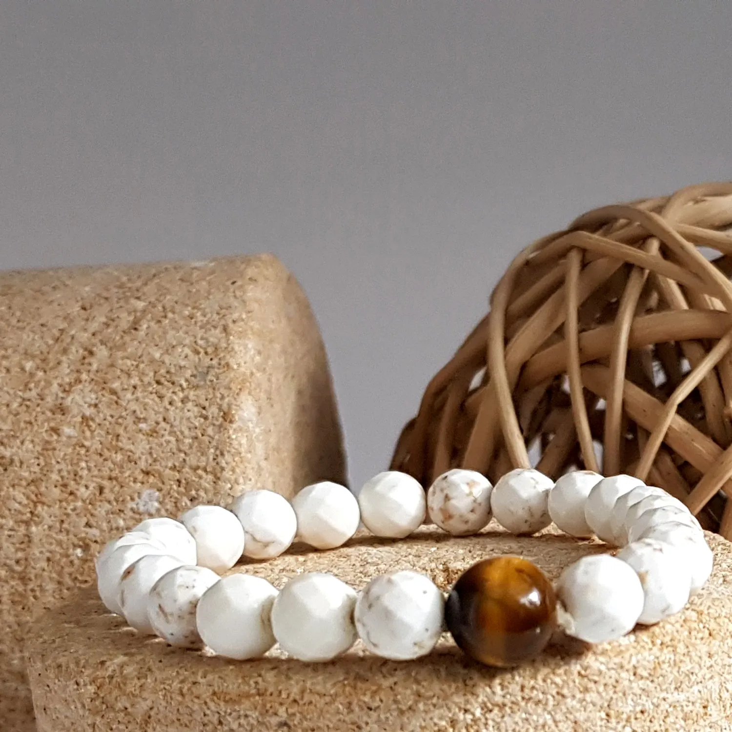 Men's White Howlite Beaded Bracelet | KJ-311B | Unisex Jewellery