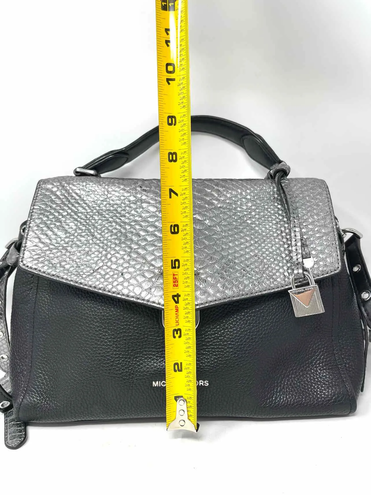 Michael Michael Kors Black/Silver Reptile Leather Designer Satchel