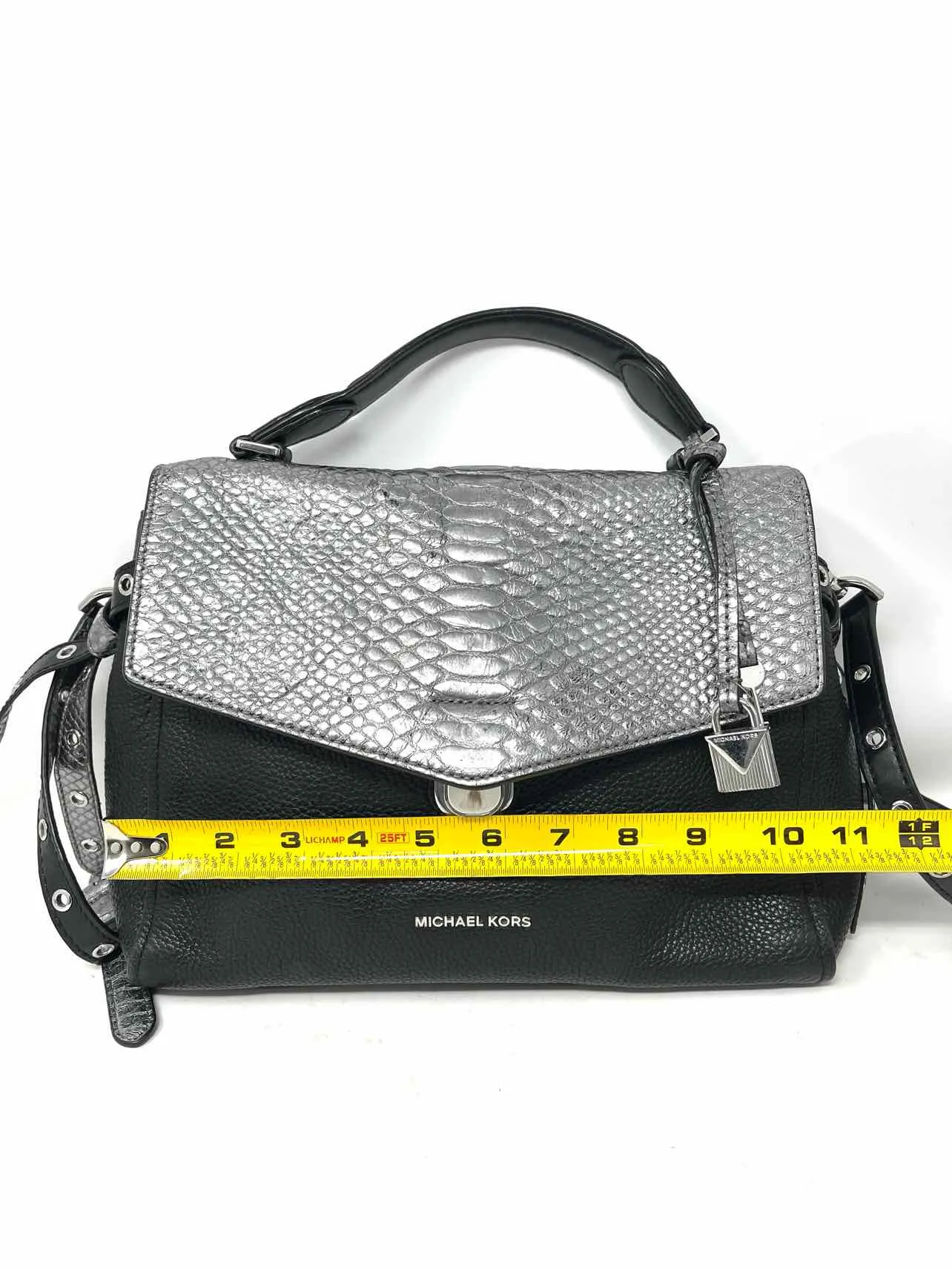 Michael Michael Kors Black/Silver Reptile Leather Designer Satchel