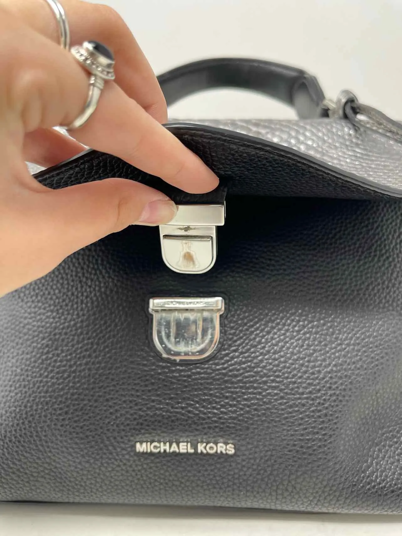 Michael Michael Kors Black/Silver Reptile Leather Designer Satchel