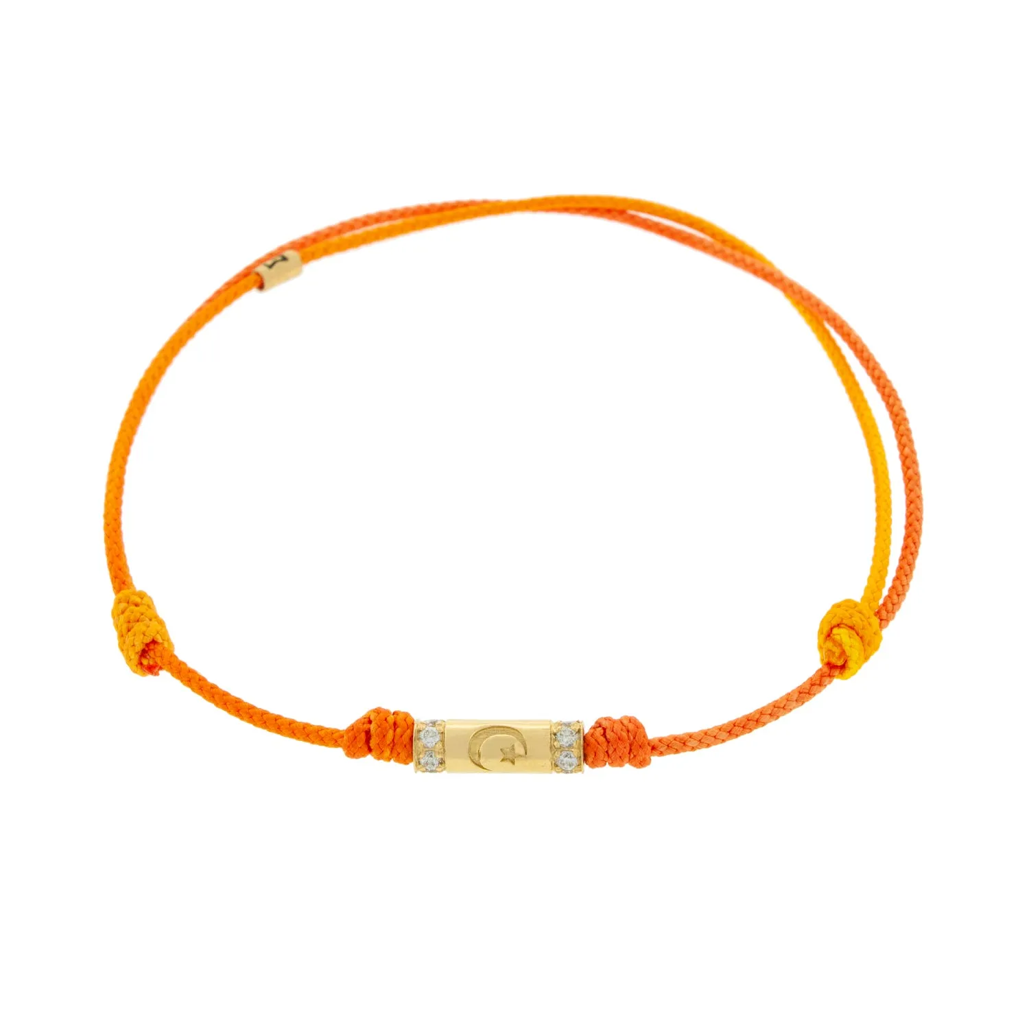 Moon Star Slim Tube with White Diamonds on a Yellow Ombre Cord Bracelet