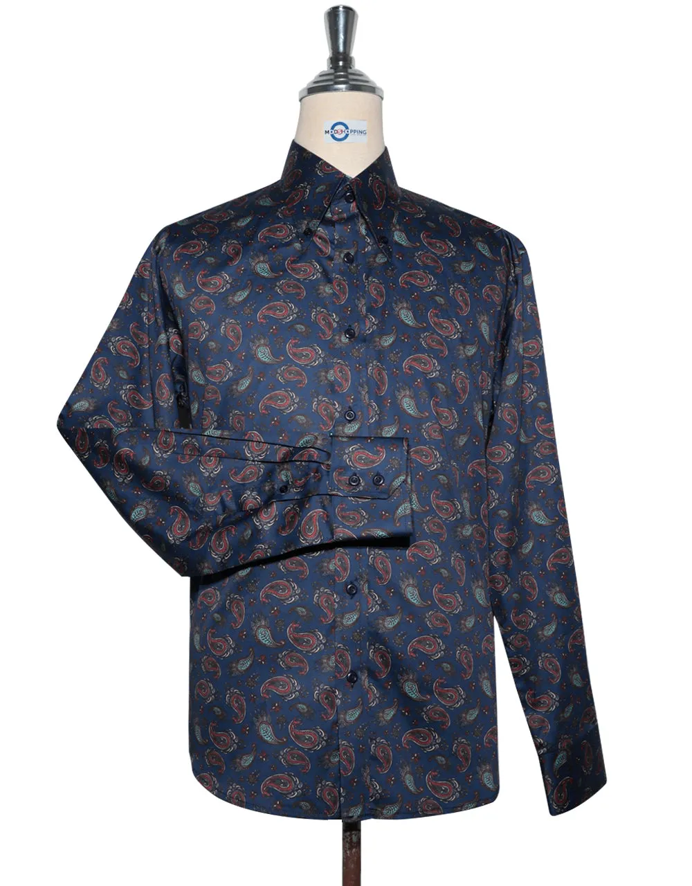 Paisley Shirt - Navy and Red Blue Paisley Shirt