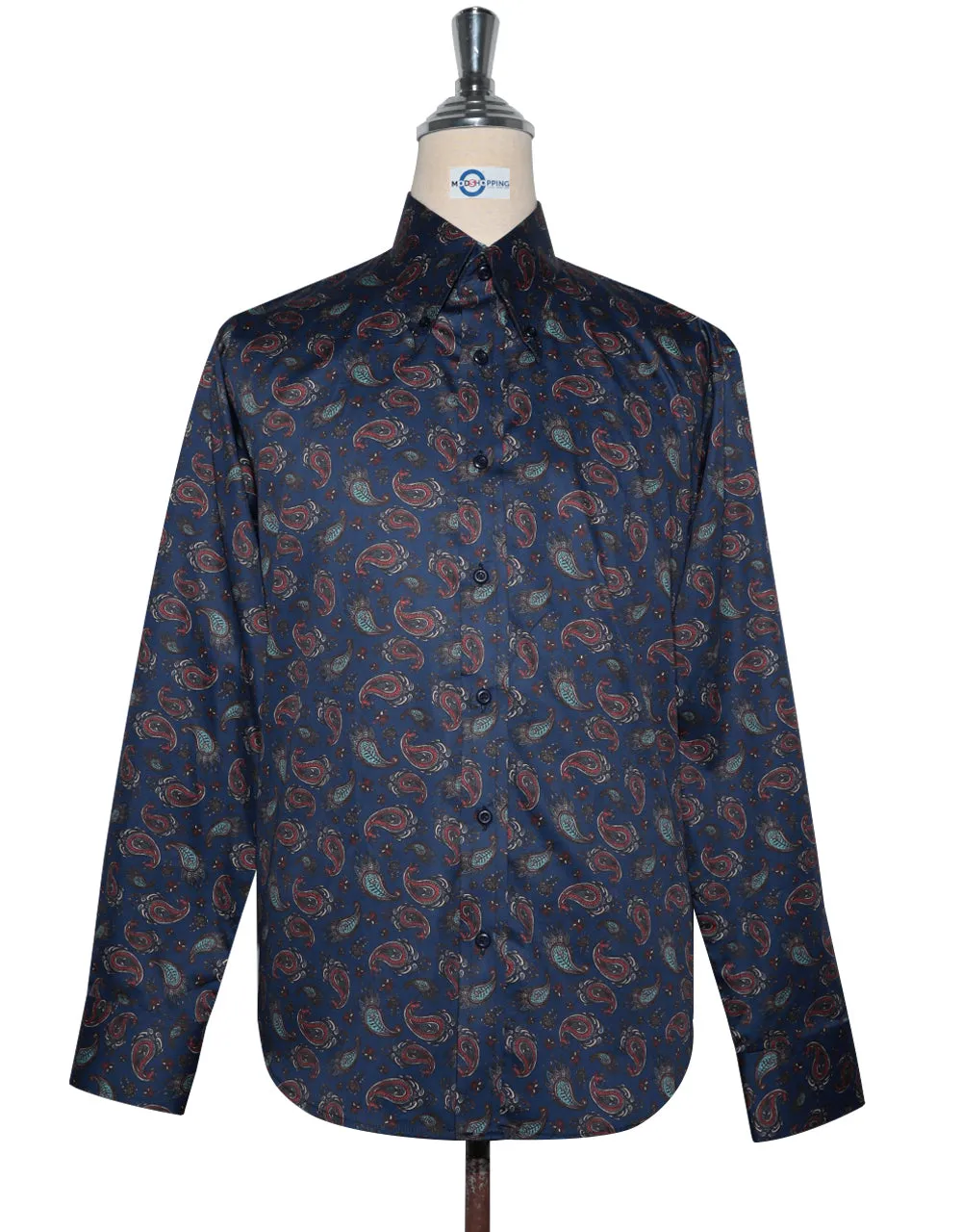 Paisley Shirt - Navy and Red Blue Paisley Shirt