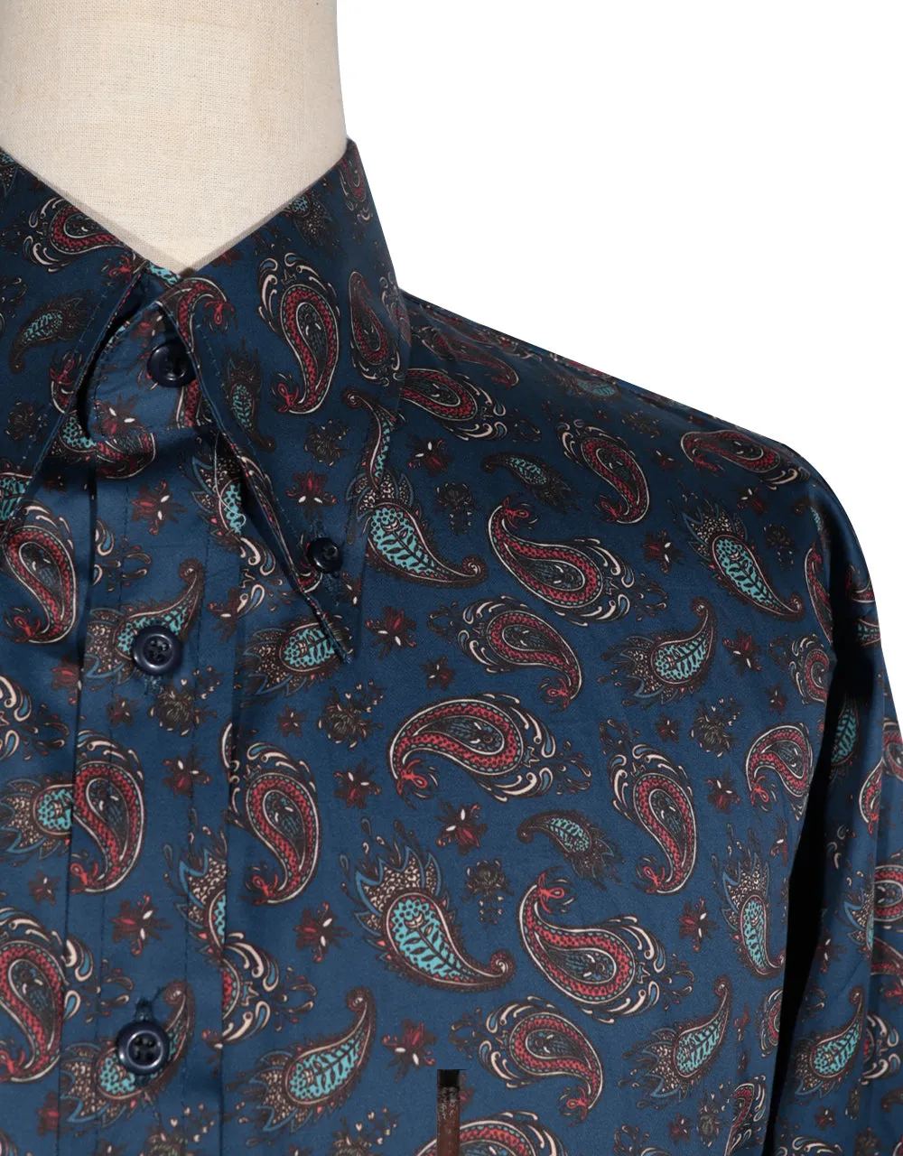 Paisley Shirt - Navy and Red Blue Paisley Shirt