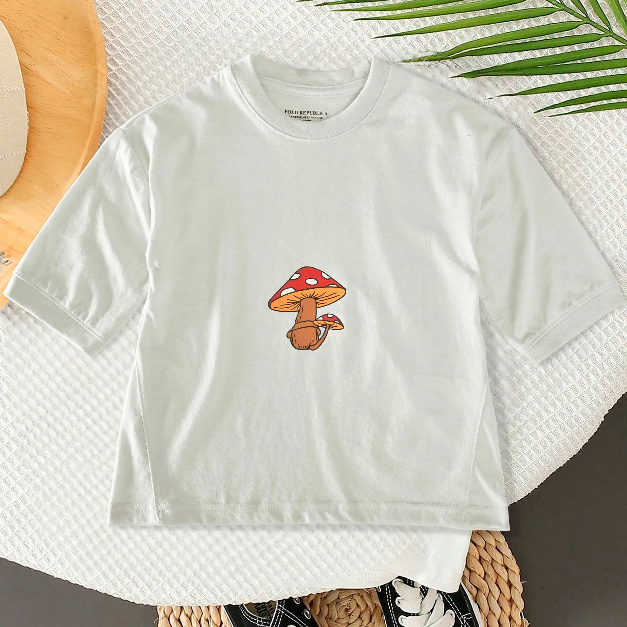 Polo Republica Kid's Mushroom Printed Loose Fit Quarter Sleeves Tee Shirt