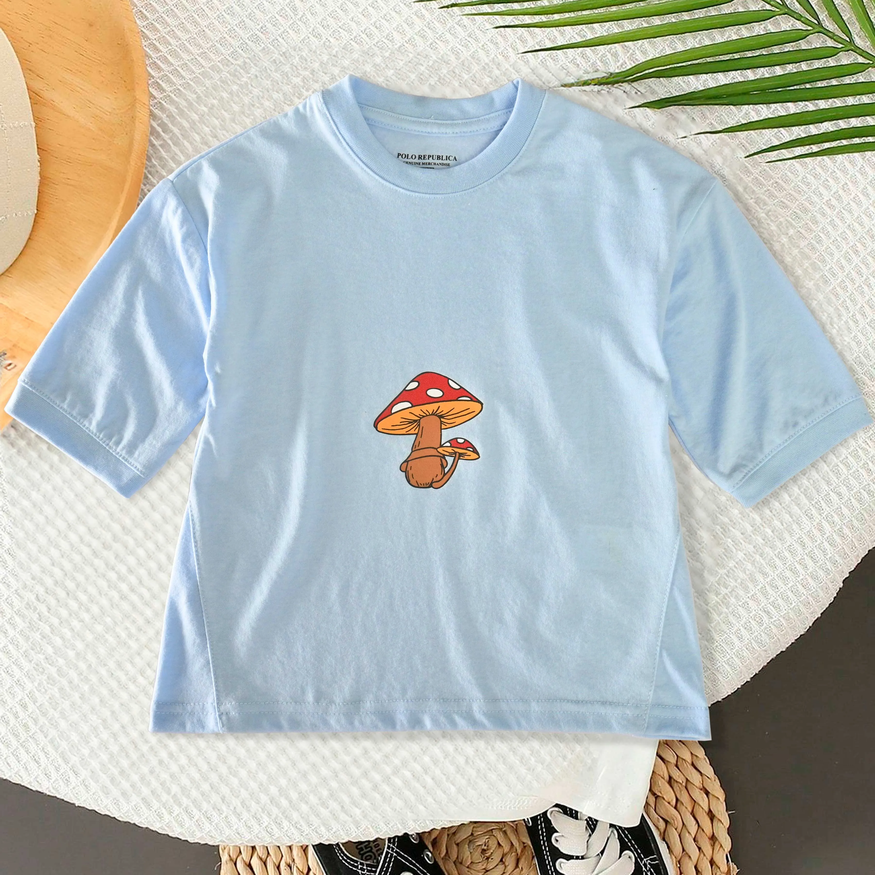 Polo Republica Kid's Mushroom Printed Loose Fit Quarter Sleeves Tee Shirt