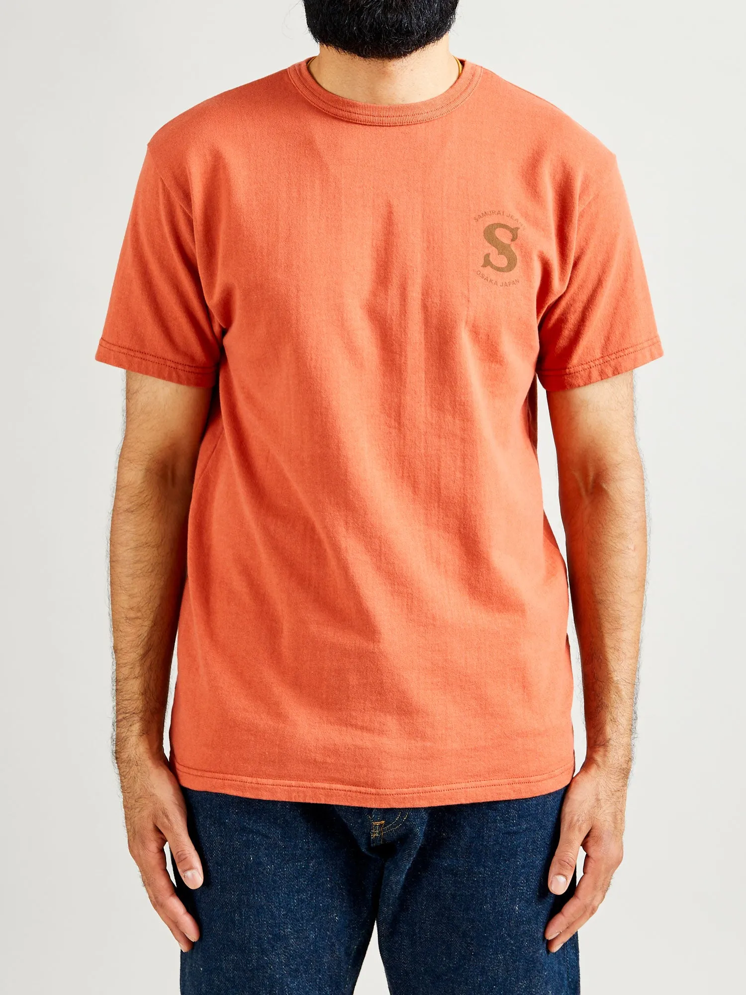 "Ranji" Inlay Loopwheel T-Shirt in Orange Red