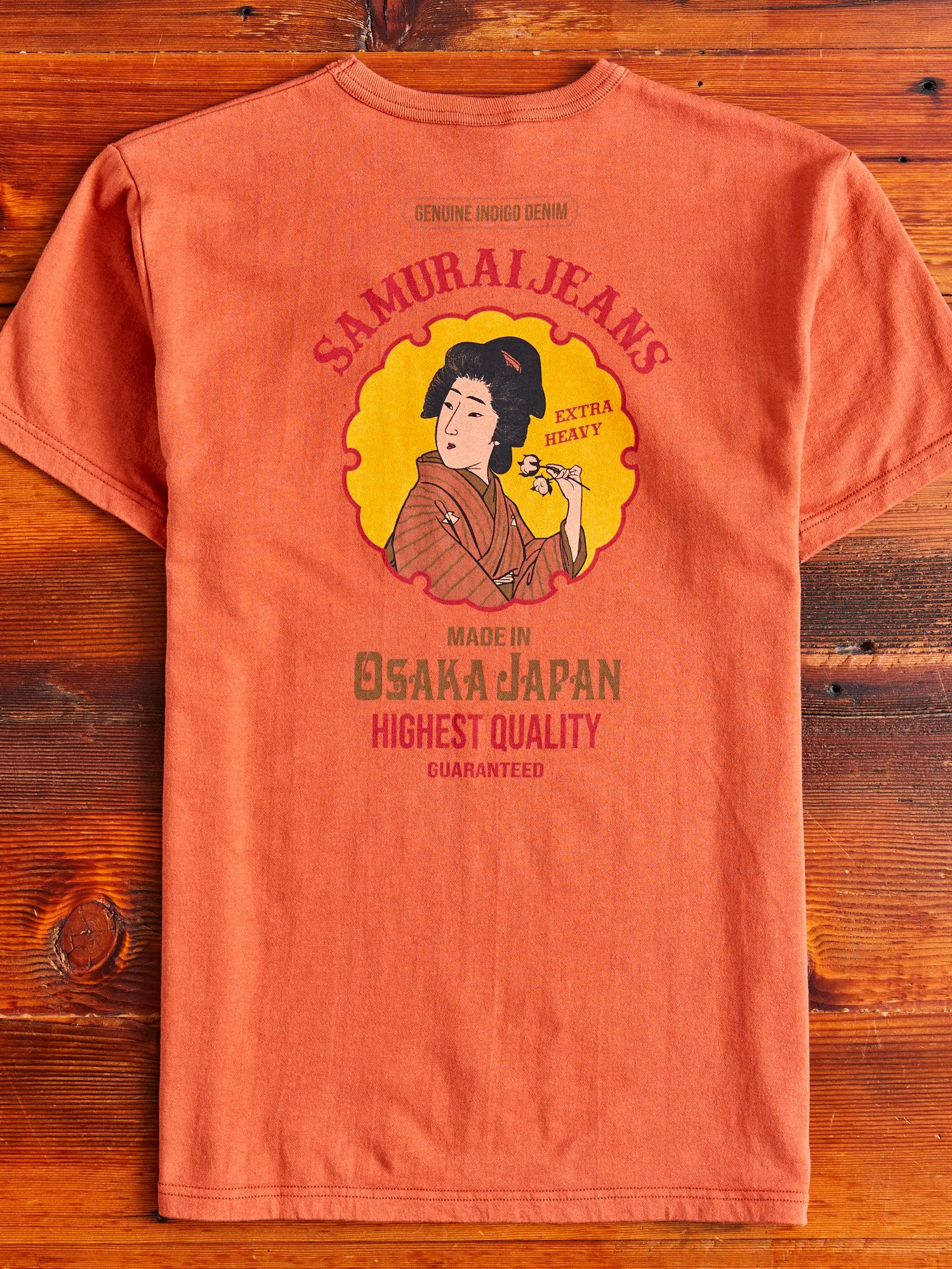 "Ranji" Inlay Loopwheel T-Shirt in Orange Red