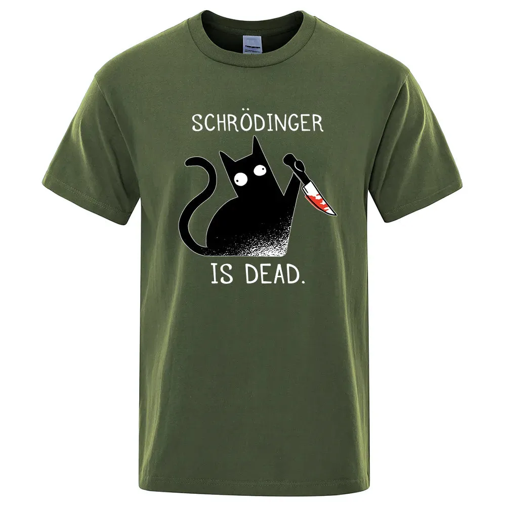 Schrodinger Is Dead Black Cat Fashion Soft T-Shirt Man High Quality T-Shirts Oversized T Shirts Cotton Short Sleeve Street Tops