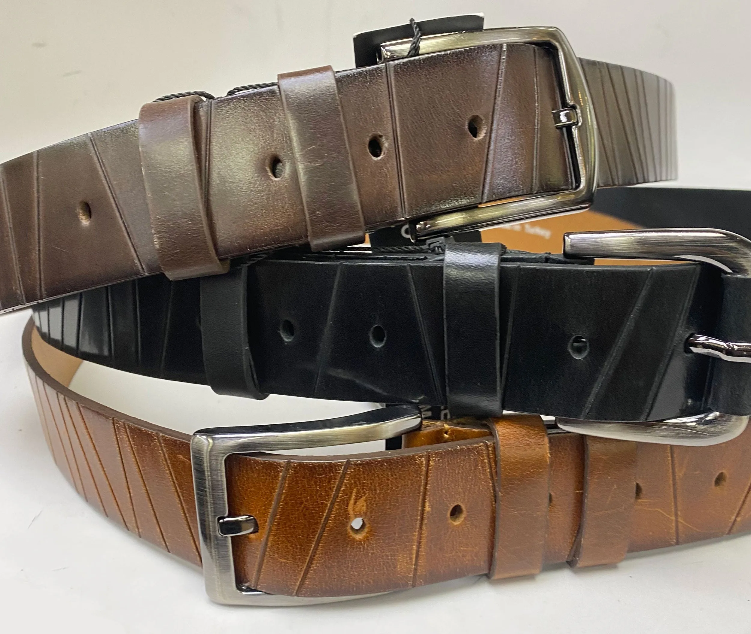 Scored Leather Belt Black