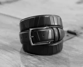 Scored Leather Belt Black