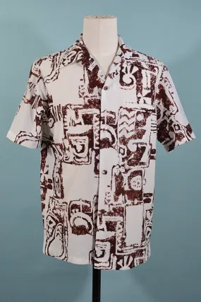 Sears Hawaiian Fashions, Vintage Hawaiian Aloha Tiki Shirt, Loop Collar Polyester M