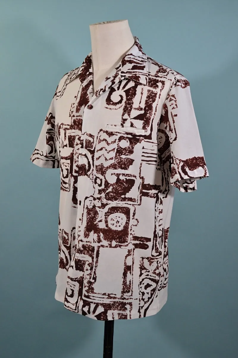 Sears Hawaiian Fashions, Vintage Hawaiian Aloha Tiki Shirt, Loop Collar Polyester M