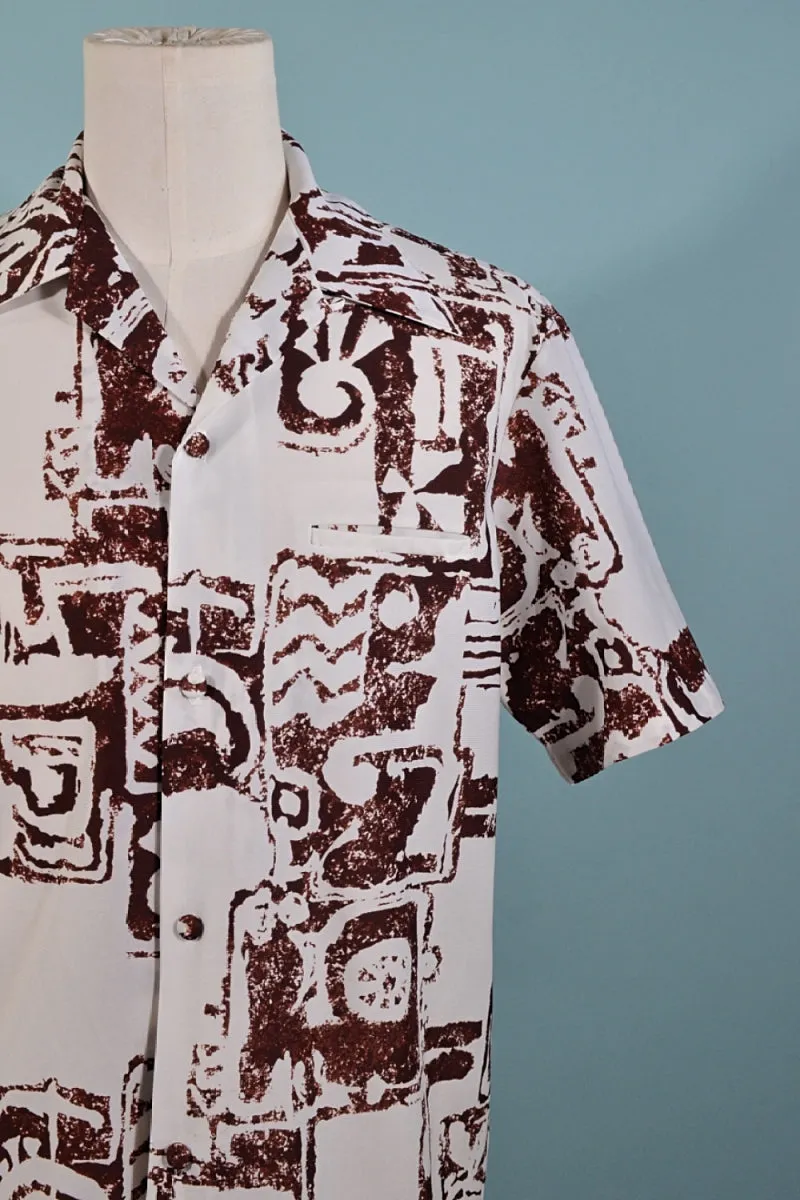 Sears Hawaiian Fashions, Vintage Hawaiian Aloha Tiki Shirt, Loop Collar Polyester M