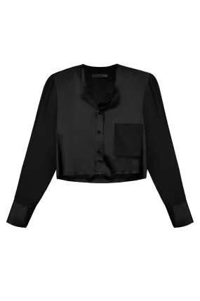 Slim Raw Edge Button Up - Black